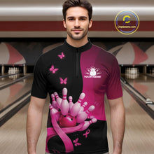 Load image into Gallery viewer, Custom Hope Pink Ribbon Butterfly Bowling Shirt For Men, Breast Cancer Bowling Shirt IPHW11329