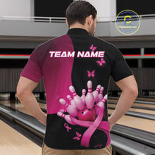 Load image into Gallery viewer, Custom Hope Pink Ribbon Butterfly Bowling Shirt For Men, Breast Cancer Bowling Shirt IPHW11329