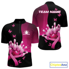 Load image into Gallery viewer, Custom Hope Pink Ribbon Butterfly Bowling Shirt For Men, Breast Cancer Bowling Shirt IPHW11329
