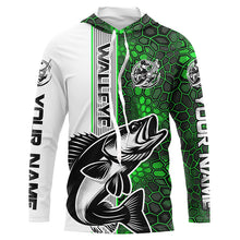 Load image into Gallery viewer, Walleye Fishing Custom Grunge Long Sleeve Tournament Shirts, Walleye Fishing Jerseys | Green Camo IPHW6637