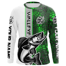 Load image into Gallery viewer, Walleye Fishing Custom Grunge Long Sleeve Tournament Shirts, Walleye Fishing Jerseys | Green Camo IPHW6637