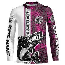 Load image into Gallery viewer, Walleye Fishing Custom Grunge Long Sleeve Tournament Shirts, Walleye Fishing Jerseys | Pink Camo IPHW6638