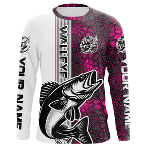 Walleye Fishing Custom Grunge Long Sleeve Tournament Shirts, Walleye Fishing Jerseys | Pink Camo IPHW6638