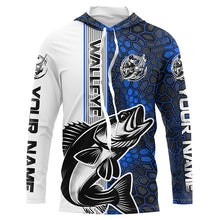 Load image into Gallery viewer, Walleye Fishing Custom Long Sleeve Tournament Shirts, Walleye Fishing Jerseys | Water Blue Camo IPHW6639