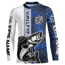 Load image into Gallery viewer, Walleye Fishing Custom Long Sleeve Tournament Shirts, Walleye Fishing Jerseys | Water Blue Camo IPHW6639