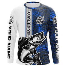 Load image into Gallery viewer, Walleye Fishing Custom Long Sleeve Tournament Shirts, Walleye Fishing Jerseys | Water Blue Camo IPHW6639