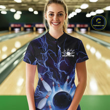 Load image into Gallery viewer, Custom Blue Thunder Lightning Bowling Ball And Pins Women Quarter-Zip Shirt, Team Uniform IPHW9507
