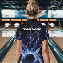 Load image into Gallery viewer, Custom Blue Thunder Lightning Bowling Ball And Pins Women Quarter-Zip Shirt, Team Uniform IPHW9507