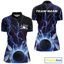 Load image into Gallery viewer, Custom Blue Thunder Lightning Bowling Ball And Pins Women Quarter-Zip Shirt, Team Uniform IPHW9507
