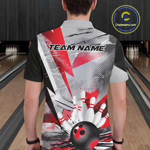 Custom Red And Gray Geometric Bowling Jerseys Bowling Team Polo Shirts For Men IPHW9508