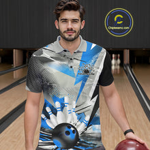 Load image into Gallery viewer, Custom Blue And Gray Geometric Bowling Jerseys Bowling Team Polo Shirts For Men IPHW9509