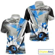 Load image into Gallery viewer, Custom Blue And Gray Geometric Bowling Jerseys Bowling Team Polo Shirts For Men IPHW9509