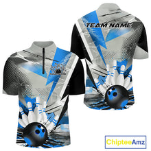 Load image into Gallery viewer, Custom Blue And Gray Geometric Bowling Jerseys Bowling Team Quarter-Zip Shirts For Men IPHW9509