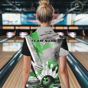 Custom Green And Gray Geometric Bowling Jerseys Bowling Team Quarter-Zip Shirts For Women IPHW9510