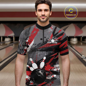 Custom Grunge Red Bowling Quarter-Zip Shirts For Men, Vintage Bowling Team Shirts IPHW9511