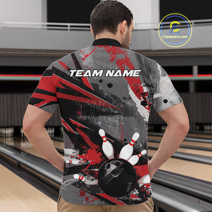 Custom Grunge Red Bowling Quarter-Zip Shirts For Men, Vintage Bowling Team Shirts IPHW9511