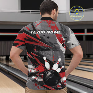 Custom Grunge Red Bowling Quarter-Zip Shirts For Men, Vintage Bowling Team Shirts IPHW9511