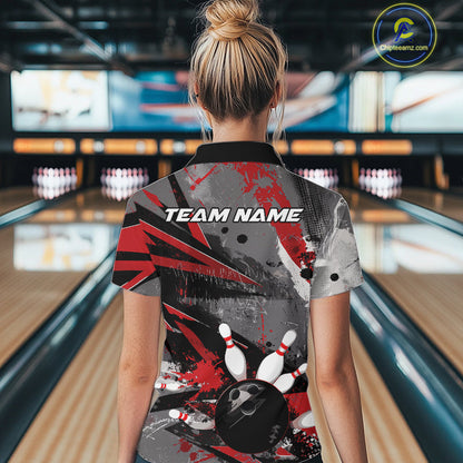 Custom Grunge Red Bowling Quarter-Zip Shirts For Women, Vintage Bowling Team Shirts IPHW9511