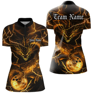 Custom Black And Golden Dragon Bowling Shirts For Women, Bowling Team Uniform Bowler Outfit IPHW7526