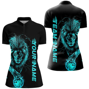 Blue Lion Custom Bowling Short Sleeve Shirts For Women, Lion Bowling Team Shirt Outfits IPHW7529