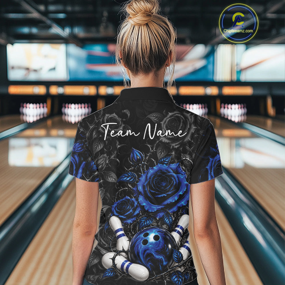 Custom Blue Roses Flower Bowling Lover Women Quarter-Zip Shirt Bowlers Gift IPHW12237