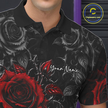 Custom Red Roses Bowling Team Shirt, Flower Bowling Lover Men Polo Shirt Bowlers Gift IPHW12238
