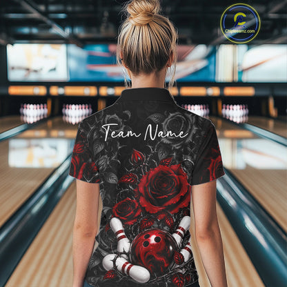 Custom Red Roses Flower Bowling Lover Women Quarter-Zip Shirt Bowlers Gift IPHW12238
