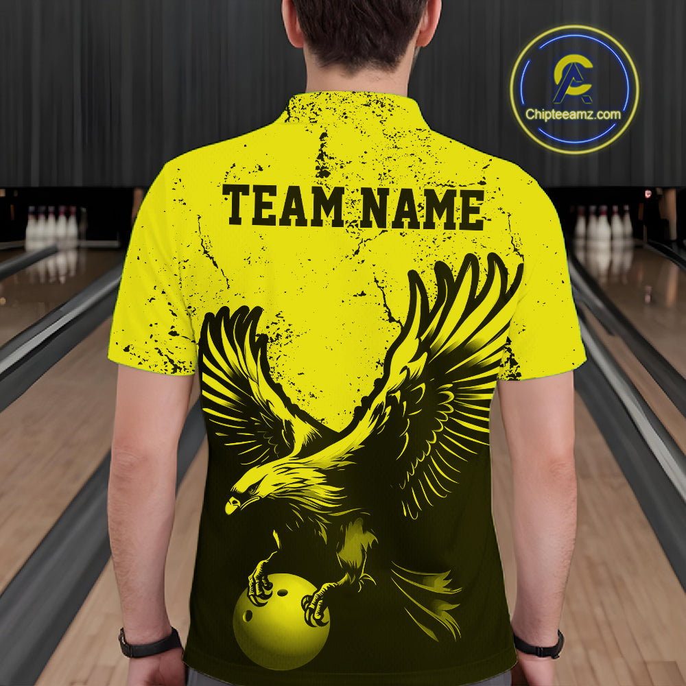 Custom Yellow Eagle Bowling Men Polo Shirt, Grunge Bowling Jersey Team Uniform IPHW12710