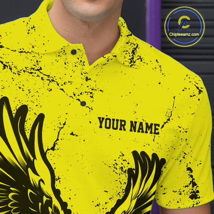 Custom Yellow Eagle Bowling Men Polo Shirt, Grunge Bowling Jersey Team Uniform IPHW12710