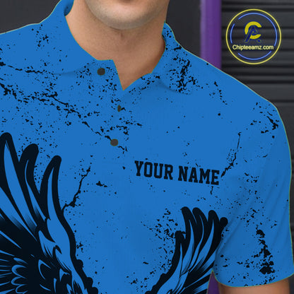 Custom Royal Blue Eagle Bowling Men Polo Shirt, Grunge Bowling Jersey Team Uniform IPHW12711