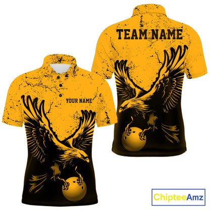 Custom Amber Orange Eagle Bowling Men Polo, Grunge Bowling Jersey Team Uniform IPHW12712
