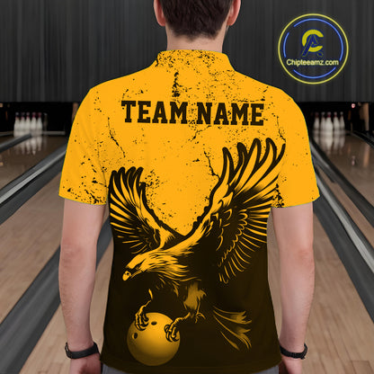 Custom Amber Orange Eagle Bowling Men Polo, Grunge Bowling Jersey Team Uniform IPHW12712