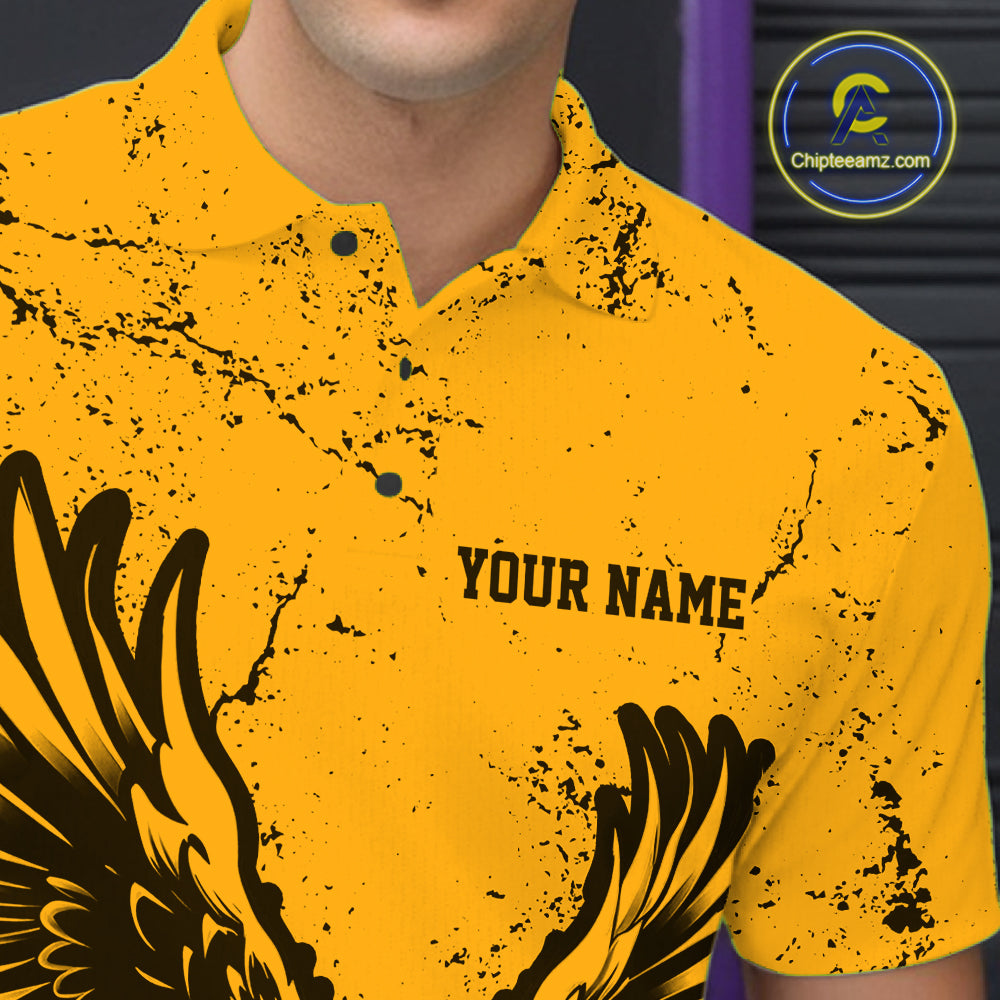 Custom Amber Orange Eagle Bowling Men Polo, Grunge Bowling Jersey Team Uniform IPHW12712