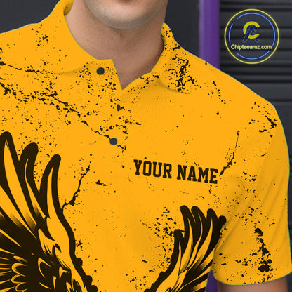 Custom Amber Orange Eagle Bowling Men Polo, Grunge Bowling Jersey Team Uniform IPHW12712