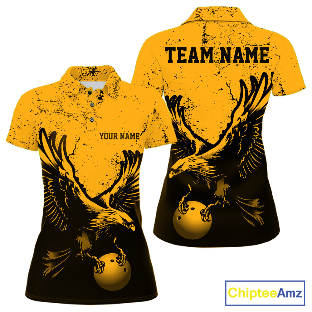 Custom Amber Orange Eagle Bowling Women Polo, Grunge Bowling Jersey Team Uniform IPHW12712