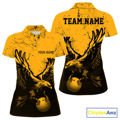 Custom Amber Orange Eagle Bowling Women Polo, Grunge Bowling Jersey Team Uniform IPHW12712