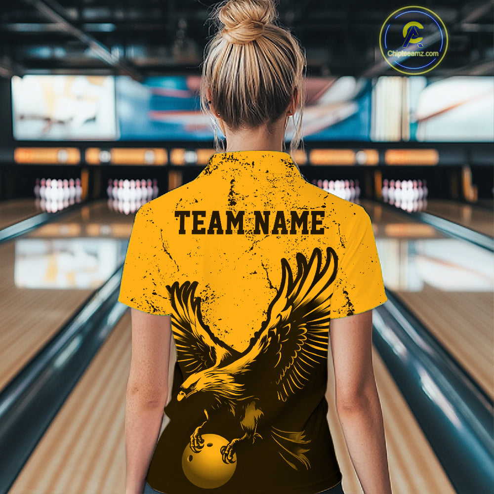 Custom Amber Orange Eagle Bowling Women Polo, Grunge Bowling Jersey Team Uniform IPHW12712