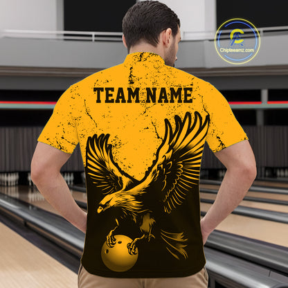 Custom Amber Orange Eagle Bowling Men Quarter Zip, Grunge Bowling Jersey Team Uniform IPHW12712