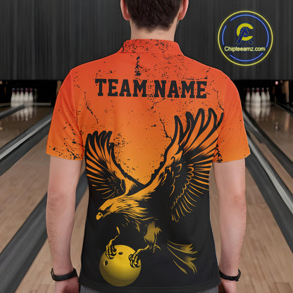 Custom Orange And Yellow Eagle Bowling Men Polo, Grunge Bowling Jersey Team Uniform IPHW12713