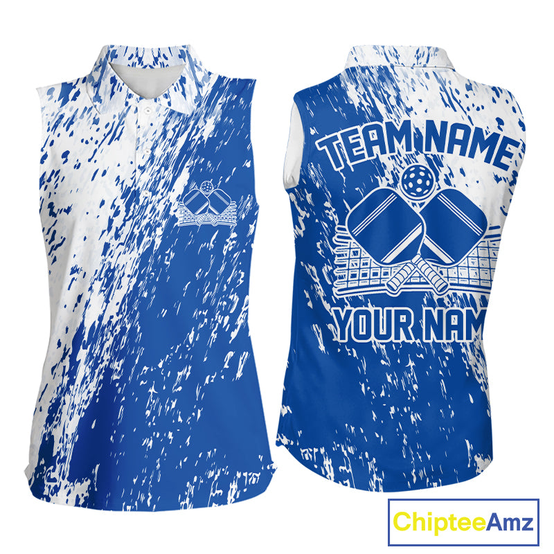 Custom Blue Pickleball Women Sleeveless Polo,Pickleball Team Matching Shirt Pickleballer Outfit IPHW12717