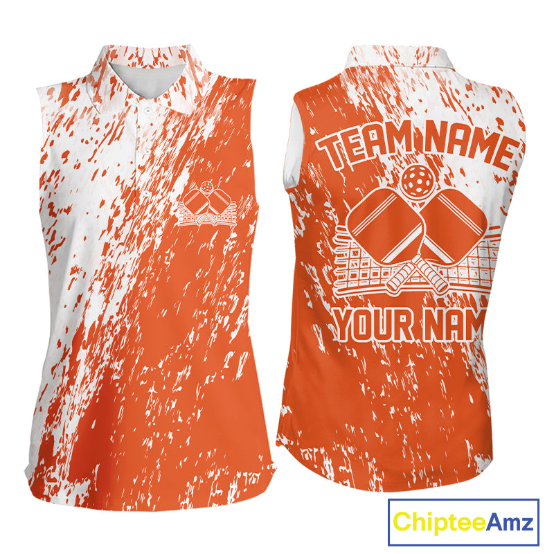 Custom Orange Pickleball Women Sleeveless Polo,Pickleball Team Matching Shirt Pickleballer Outfit IPHW12718