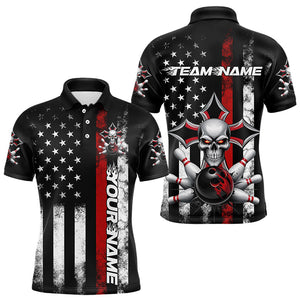 Red Thin Line US Flag Patriotic Bowling Custom Faith Skull Bowling Polo Shirts For Men IPHW8190