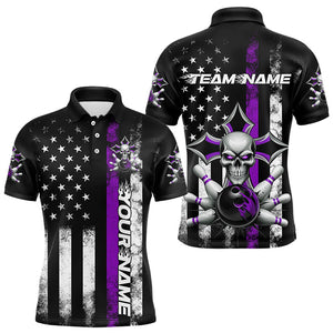 Purple Thin Line US Flag Patriotic Bowling Custom Faith Skull Bowling Polo Shirts For Men IPHW8192