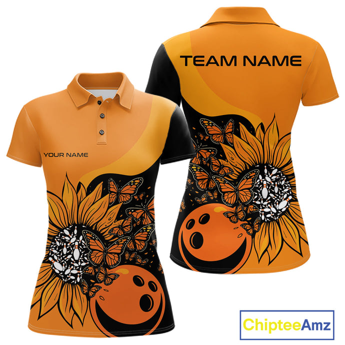 Custom Butterfly Sunflower Bowling Women Shirt, Sunflower Women Bowling Tournament Shirt IPHW10265