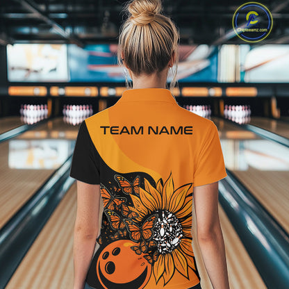 Custom Butterfly Sunflower Bowling Women Shirt, Sunflower Women Bowling Tournament Shirt IPHW10265