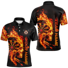 Load image into Gallery viewer, Custom Black And Orange Flame Skull Dart Polo Shirts For Men, Fire Dart Bowling Team Shirts IPHW8434