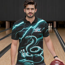 Load image into Gallery viewer, Custom Black And Blue Thunder Lightning Snake Bowling Polo Shirts For Men, Team Outfits IPHW8647
