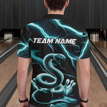 Load image into Gallery viewer, Custom Black And Blue Thunder Lightning Snake Bowling Polo Shirts For Men, Team Outfits IPHW8647