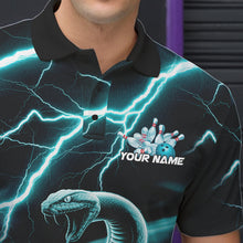 Load image into Gallery viewer, Custom Black And Blue Thunder Lightning Snake Bowling Polo Shirts For Men, Team Outfits IPHW8647