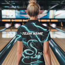 Load image into Gallery viewer, Custom Black And Blue Thunder Lightning Snake Bowling Polo Shirts For Women, Team Outfits IPHW8647